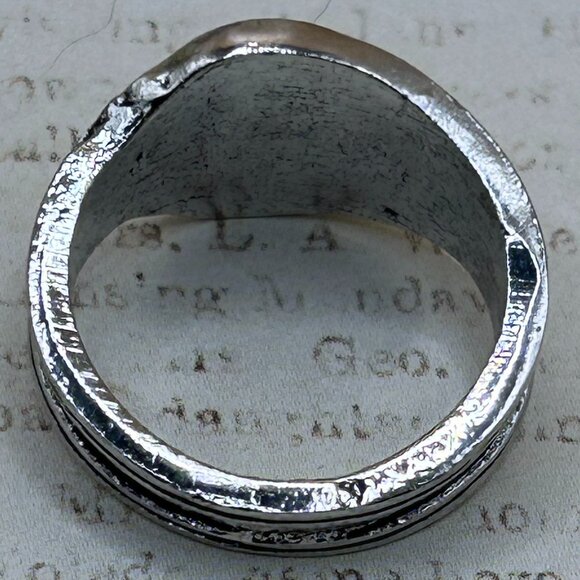 Silver Gold Mushroom Wide Band Ornate Ring Fantasy Cottagecore Botanical Theme - Picture 5 of 13